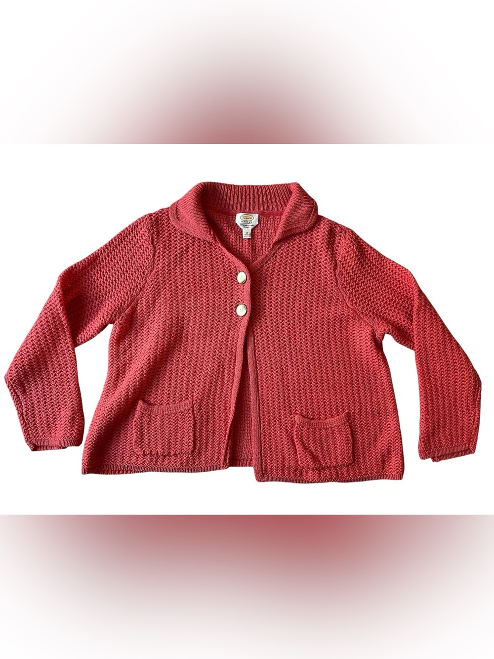 VINTAGE TALBOTS 100% MERCERIZED COTTON RASPBERRY KNIT CARDIGAN SWEATER WOMENS 2X